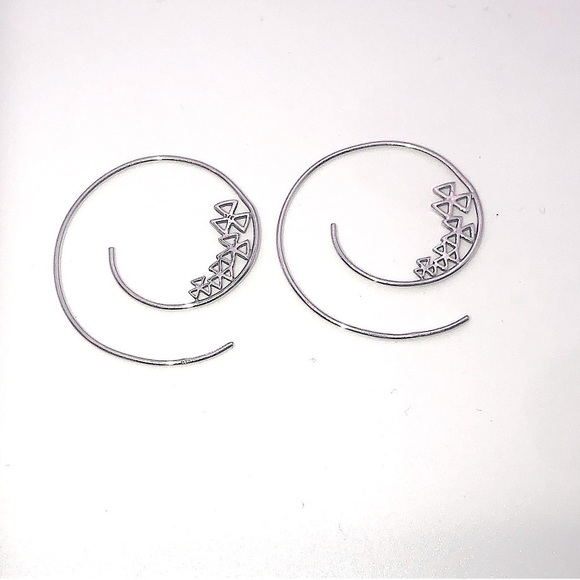 STERLING Silver Geometric Triangle Flower Threader Hoop Earrings 1.3” - Picture 1 of 8